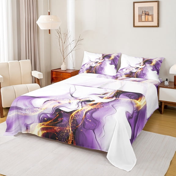 Homewish Geometric Stripes Twin Sheet Sets 3pcs for Female Men Adults,Abstract Gradient Ombre Marble Twin Fitted Sheet Microfiber,Vintage Aesthetic Breathable Flat Sheet,Super Cozy Room Decor