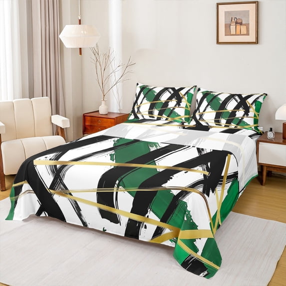 Homewish Geometric Stripes Twin Sheet Sets 3pcs for Teens Boys Girls,Abstract Lines Twin Fitted Sheet Microfiber,Vintage Aesthetic Breathable Flat Sheet,Lightweight Room Decor