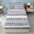 thumbnail image 1 of Homewish Geometric Stripes Zipper Twin Comforter Sets with Fitted Sheet and 2 Pillowcases for Girls, Blue Gray White Zipper Bedding Set, 1 of 7