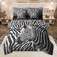 thumbnail image 1 of Homewish Geometric Zebra Striped 7-Piece Bedding Comforter Set,Wild Animal Zebra King Bedding Sets,White Black Bed Sheets For Boys Teens,Luxury Bedroom Decor Reversible, 1 of 8