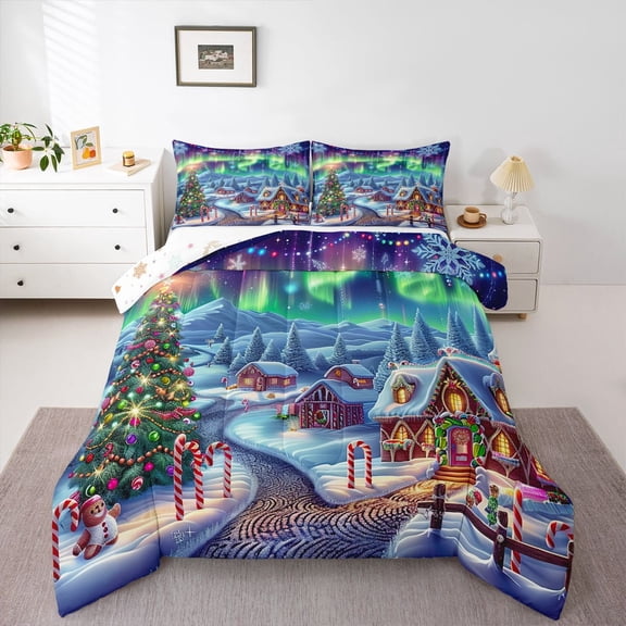Homewish Gingerbread Man Candy Cane 3 Pieces Queen Comforter Set For Preppy Children Kids,Merry Christmas Ultra Soft Bedding Sets,Happy Winter Xmas Aurora Bedding Comforter Set,Luxury Bedroom Decor
