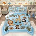 thumbnail image 1 of Homewish Giraffe Zebra Lion Elephant 3 Pieces Queen Comforter Set For Kids,Jungle Animal Ultra Soft Bedding Sets,Kawaii Wildlife Bedding Comforter Set,Breathable Home Decor,Reversible, 1 of 8