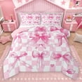thumbnail image 1 of Homewish Girl Lovely Bowknot Full Size Comforter Sets,Pink White Plaid Bedding Comforter Set,Princess Cartoon Bowtie Bedding Sets For Kids,Ultra Soft Home Decor Reversible,3pcs, 1 of 8