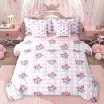thumbnail image 1 of Homewish Girl Lovely Bowknot Ribbon 7pcs Bedding Comforter Set,Cartoon Flower Geometric Checkered Queen Bedding Sets,Pink Blue Queen Sheet Sets For Kids,Ultra Soft Home Decor Reversible, 1 of 8