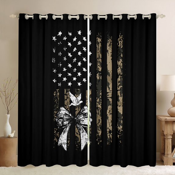 Homewish Girl Retro Bowknot Black Out Curtains, Western American Flag Curtains Pack of 2 (42x63 Each), Camo Abstract Ombre Bedroom Curtains, Curtains and Drapes Bedroom Decor