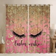 thumbnail image 1 of Homewish Girls Beauty Eyelashes Blackout Curtains Set of 2 (52x84 Each), Glitter Waterdrop Window Curtains, Gold Fashion Leopard Print Curtains and Drapes, Window Curtains Home Decor, 1 of 6
