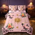 thumbnail image 1 of Homewish Girls Blossoms Twin Bedding, Hippie Sun Stars Bedding Comforter Set, Pink, Pink Reversible 7-Piece, 1 of 7