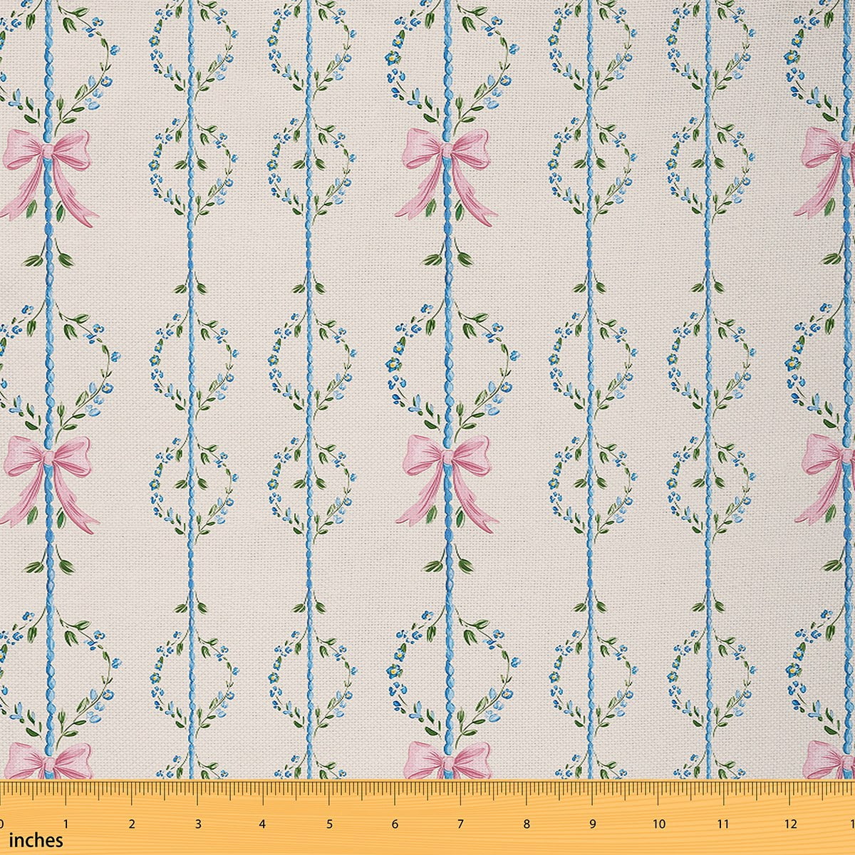 Homewish Girls Bow Knot Fabric by the Yard 1 Yard,Chic Christmas Wreath Home Decor Fabric by the Yard,Beige Green Pink Sewing Fabric For Boys Kids,Ultra Soft Home Decor