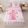 thumbnail image 1 of Homewish Girls Bowknot Letter T Zipper Full Size Comforter Sets with Fitted Sheet and 2 Pillowcases,Kawaii Polka Dots Pink Bow Stars Print Kids Zipper Bedding Set,Pink Reversible,4-Piece, 1 of 7
