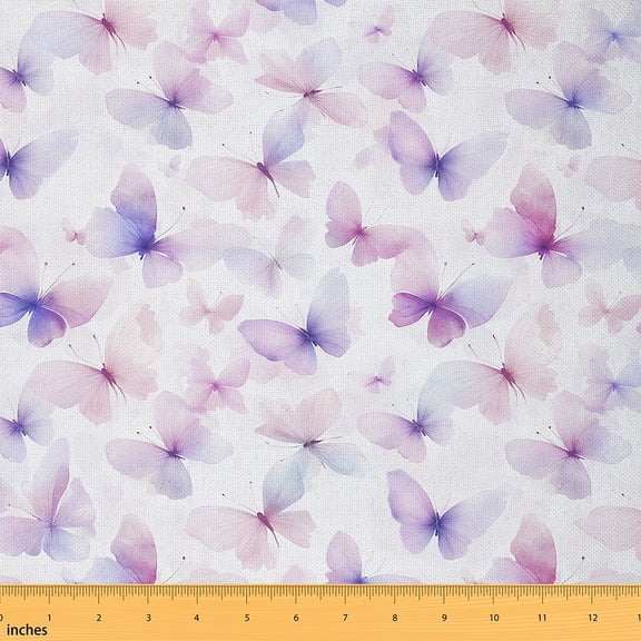 Homewish Girls Butterfly Animal Fabric by the Yard 1 Yard, Purple Watercolor Room Decor Fabric by the Yard, Kawaii Princess Style Sewing Fabric, Microfiber Bedroom Decor