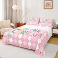thumbnail image 1 of Homewish Girls Christmas Gifts Twin Sheet Sets,Merry Xmas Twin Fitted Sheet,Pink White Rhombus Flat Sheet For Girl,Microfiber Bedroom Decor,3-Piece, 1 of 7
