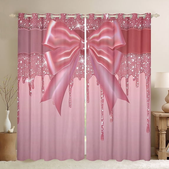 Homewish Girls Female Cartoon Ribbon Bow Curtains Pack of 2 (42x84 Each),Splash Bling Glitter Curtains Blackout,Dreamy Princess Bow Knot Bedroom Curtains,Breathable Home Decor
