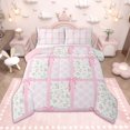 thumbnail image 1 of Homewish Girls Floral Flower Full Size Comforter Sets, White Pink Checkered Bedding Comforter Set, Cute Bow Knot Bedding Sets, Lightweight Room Decor, 1 of 8