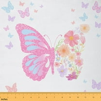 Homewish Girls Glitter Butterfly Fabric by the Yard 1 Yard, Pink Romantic Animal Room Decor Fabric by the Yard, Kawaii Princess Style Sewing Fabric, Microfiber Bedroom Decor