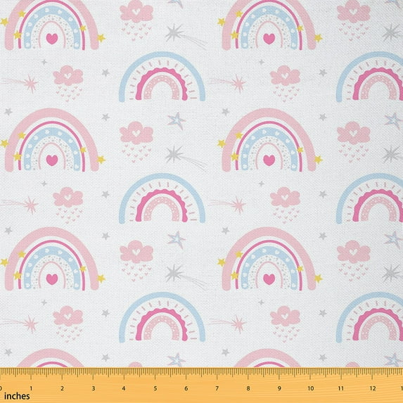 Homewish Girls Kawaii Rainbow Fabric by the Yard 1 Yard,Cartoon Print Home Decor Fabric by the Yard,Dreamy Fairy Tale Style Sewing Fabric For Girls,Super Cozy Room Decor