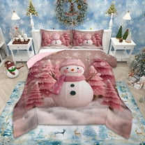 Homewish Girls Kawaii Snowman Bedding Comforter Set, Cute Pink Twin Comforter Sets, Merry Xmas Tree Bedding Set, Breathable Home Decor