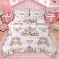 thumbnail image 1 of Homewish Girls Kids Cartoon Castle Full Size Comforter Sets 3-Piece,Pink Geometric Stripes Bedding Comforter Set,Dreamy Princess Roses Lightweight Bedding Sets,Microfiber Bedroom Decor,Reversible, 1 of 8