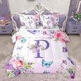 thumbnail image 1 of Homewish Girls Monogrammed P Twin Bedding Sets 7-Piece, Romantic Garden Rose Flower Bedding Comforter Set, Cartoon Butterfly Animal Reversible Sheet Sets, Ultra Soft Bedroom Decor, 1 of 7