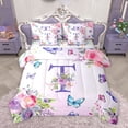thumbnail image 1 of Homewish Girls Monogrammed T Twin Bedding Sets 7-Piece, Romantic Garden Rose Flower Bedding Comforter Set, Cartoon Butterfly Animal Reversible Sheet Sets, Microfiber Bedroom Decor, 1 of 7