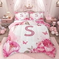 thumbnail image 1 of Homewish Girls Personalized Gifts Full Size Comforter Sets,Pink Letter S Bedding Comforter Set,Cute Butterflies Floral Bedding Sets For Princess,Lightweight Room Decoration Reversible,3 Pieces, 1 of 8