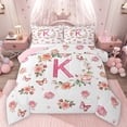 thumbnail image 1 of Homewish Girls Personalized Gifts Queen Comforter Set,Pink Letter K Bedding Sets,Vountry Flower Butterflies Bedding Comforter Set For Princess,Lightweight Room Decoration Reversible,3pcs, 1 of 8