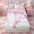 thumbnail image 1 of Homewish Girls Pink Bow Zipper Twin Comforter Sets with Fitted Sheet and 2 Pillowcases, A Letter Zipper Bedding Set, Princess Style Bedroom Decor,4-Piece, Pink Reversible, 1 of 6