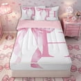 thumbnail image 1 of Homewish Girls Pink Bow Zipper Twin Comforter Sets with Fitted Sheet and 2 Pillowcases, Letter Zipper Bedding Set, Princess Style Bedroom Decor,4-Piece, Pink Reversible, 1 of 6