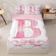 thumbnail image 1 of Homewish Girls Pink Bowknot Zipper Full Size Comforter Sets with Fitted Sheet and 2 Pillowcases,Initial Alphabet B Zipper Bedding Set For Kids,Pink Reversible,4 Pieces, 1 of 7