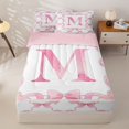 thumbnail image 1 of Homewish Girls Pink Bowknot Zipper Twin Comforter Sets with Fitted Sheet and 2 Pillowcases,Initial Alphabet M Zipper Bedding Set For Kids,Pink Reversible,4-Piece, 1 of 7