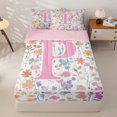 thumbnail image 1 of Homewish Girls Pink Flower Zipper Twin Comforter Sets with Fitted Sheet and 2 Pillowcases,Garden Floral Zipper Bedding Set,Letter P,Pink Reversible,4 Pieces, 1 of 7