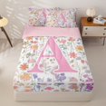thumbnail image 1 of Homewish Girls Pink Flower Zipper Twin Comforter Sets with Fitted Sheet and 2 Pillowcases,Garden Floral Zipper Bedding Set,Personalized Initial A,Pink Reversible,4 Pieces, 1 of 7