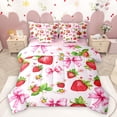 thumbnail image 1 of Homewish Girls Ribbon Bow 7 Pieces Bedding Comforter Set,Cartoon Strawberry Full Bedding Set,Pink Red Green Fitted Sheet Flat Sheet For Princess,Microfiber Bedroom Decor Reversible, 1 of 9