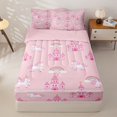 thumbnail image 1 of Homewish Girls Unicorn Zipper Twin Comforter Sets with Fitted Sheet and 2 Pillowcases,Cartoon Pink Princess Castle Zipper Bedding Set For Kids,Pink Reversible,4 Pieces, 1 of 7
