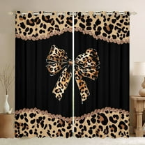 Homewish Girls Vintage Ribbon Black Out Curtains, Brown Leopard Print Bowknot Curtains Pack of 2 (42x63 Each), Old Fashion Bedroom Curtains, Blackout Curtains Home Decor