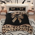 thumbnail image 1 of Homewish Girls Vintage Ribbon Full Size Comforter Sets, Brown Leopard Print Bowknot Bedding Comforter Set, Old Fashion Reversible Bedding Sets, Breathable Home Decor, 3 Pieces, 1 of 8
