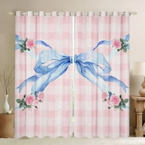 Homewish Girls Watercolor Ribbon Black Out Curtains, Romantic Rustic Rose Curtains Pack of 2 (42x63 Each), Pink Plaid Artwork Bedroom Curtains, Curtains Blackout Home Decor