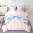 thumbnail image 1 of Homewish Girls Watercolor Ribbon Twin Bedding Sets 7-Piece, Romantic Rustic Rose Bedding Comforter Set, Pink Plaid Artwork Reversible Sheet Sets, Breathable Home Decor, 1 of 7