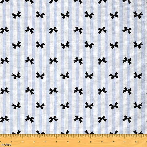 Homewish Girly Black Bow-tie Fabric by the Yard 1 Yard for Teen, Kawaii Cartoon Princess Room Decor Fabric by the Yard, Cute Blue Ribbon Sewing Fabric, Lightweight Room Decor