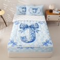 thumbnail image 1 of Homewish Girly Bowknot Print Zipper Twin Comforter Sets with Fitted Sheet and 2 Pillowcases,Vintage Blue Monogrammed J Zipper Bedding Set For Kids Women,Reversible,4 Pieces, 1 of 7