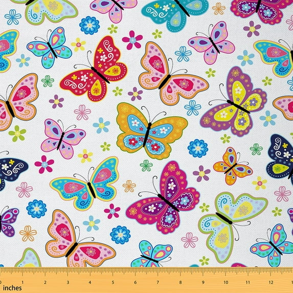 Homewish Girly Cartoon Butterfly 01 for Girls, Kawaii Cherry Blossoms Room Decor Fabric by the Yard, Boho Hippie Style Sewing Fabric, Luxury Bedroom Decor