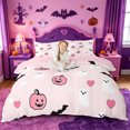 thumbnail image 1 of Homewish Girly Cute Halloween Ghost Bedding,Pumpkin Bat Heart Print Duvet Cover Full,Light Pink Black,Pink Reversible,3-Piece,1 Duvet Cover and 2 Pillowcases, 1 of 6