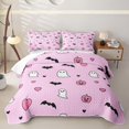 thumbnail image 1 of Homewish Girly Cute Halloween Ghost Quilt Full,Heart Bat Pumpkin Pattern Full Bedspread Sets,Light Pink Black,3 Pieces, 1 of 7