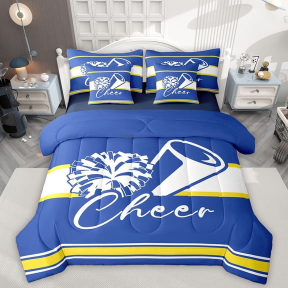 Homewish Girly Dreamy Dance 7pcs Bedding Comforter Set For Female Men Teens,Cheer Team Queen Bedding Sets Super Cozy,Sport Theme Queen Sheet Sets,Breathable Home Decor,Reversible