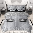 thumbnail image 1 of Homewish Girly Elegant Eyelash Bedding Comforter Set 7 Pieces for Teens Boys Girls,Bling Glitter Full Bedding Set Lightweight,Graffiti Splash Fitted Sheet Flat Sheet,Microfiber Bedroom Decor, 1 of 8
