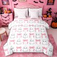 thumbnail image 1 of Homewish Girly Ghost Bow Grid Print Queen Bedding, Ribbon Ghost Spooky Bedding Comforter Set Queen, Pink Reversible, 7 Pieces, 1 of 7