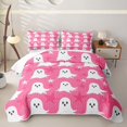 thumbnail image 1 of Homewish Girly Halloween Cute Ghost Quilt King,Simple Spooky Pattern King Coverlet Set,Hot Pink White,3pcs, 1 of 7