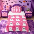 thumbnail image 1 of Homewish Girly Halloween Cute Ghost Twin Sheets,Simple Spooky Pattern Bedding,Hot Pink White,3pcs,1 Fitted Sheet and 1 Pillowcase, 1 of 6