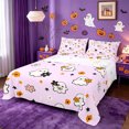 thumbnail image 1 of Homewish Girly Halloween Kawaii Ghost Bed Sheets,Floral Bow Print Full Size Sheets,Light Lavender White,4-Piece,1 Flat Sheet,1 Fitted Sheet and 2 Pillowcases, 1 of 6