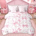 thumbnail image 1 of Homewish Girly Pink Bow-tie Bedding Comforter Set 7pcs, Kawaii Cartoon Bowknot Ribbon King Bedding Sets, Rose Flower Floral Reversible Bed Sheets, Luxury Bedroom Decor, 1 of 7