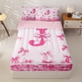 thumbnail image 1 of Homewish Girly Pink Bow-tie Zipper Full Size Comforter Sets with Fitted Sheet and 2 Pillowcases, Monogrammed J Zipper Bedding Set, Pink Reversible, 4-Piece, 1 of 6
